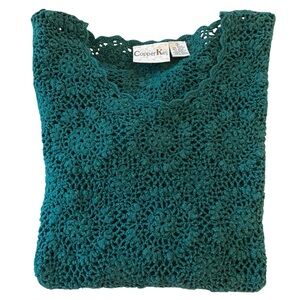 Vintage 90s Copper Key Crochet Sweater Green